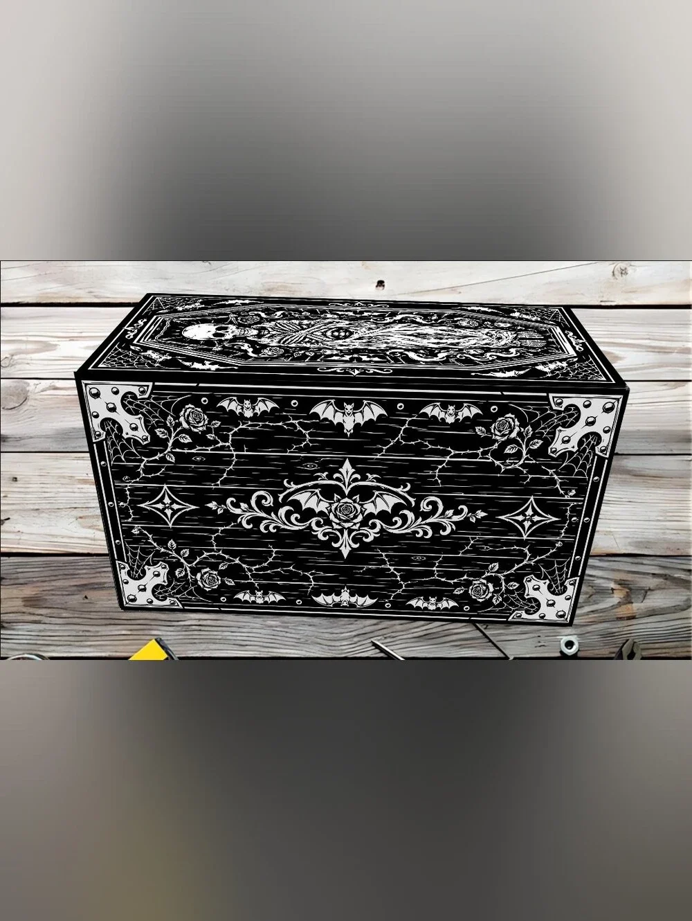 NEW Custom Laser engraved Mini Metal tool box Coffin Goth Skull Skeleton Black
